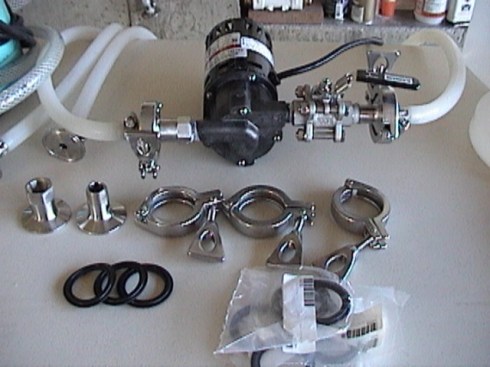 dsc00051 March 809 HS Pump, Sanitary tri-clamps, 3 pc Blichmann ball valve